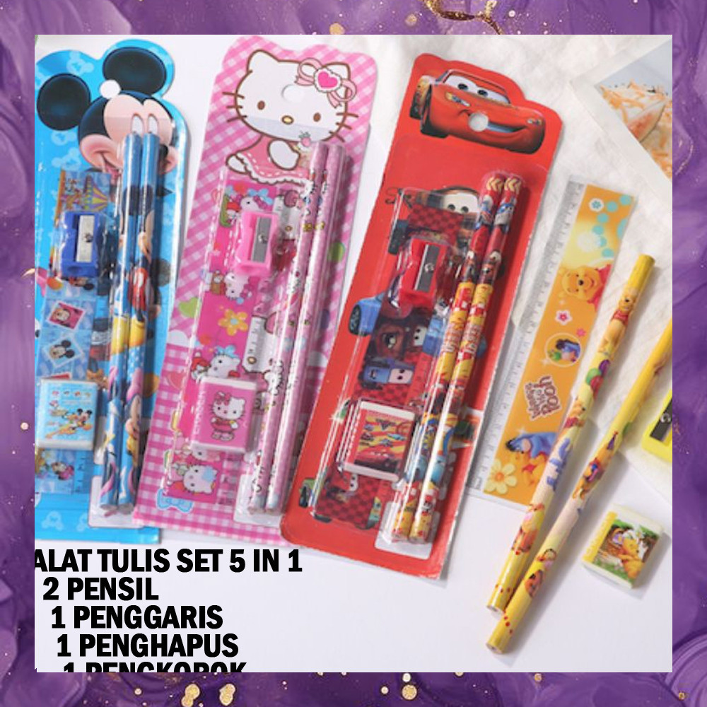 

(SBA) Alat Tulis Set 5 Motif Karakter Lucu Anak Pensil Hapus Rautan AT1129B3