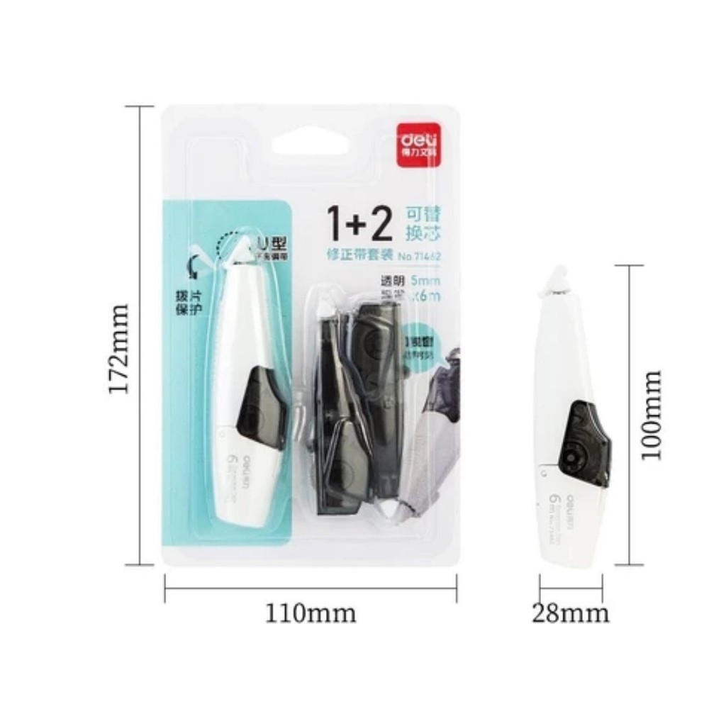 

Deli | Tip Ex Kertas (Correction Tape) Free Refill | 6m x 5mm | 71462