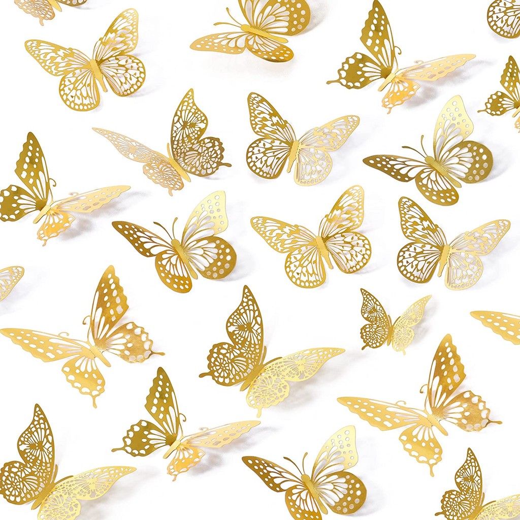 

12Pcs 3D Hollow Butterfly Wall Stickers Gold Rose Gold Silver Butterflies Stickers for Wedding Birthday Home Room Decorations