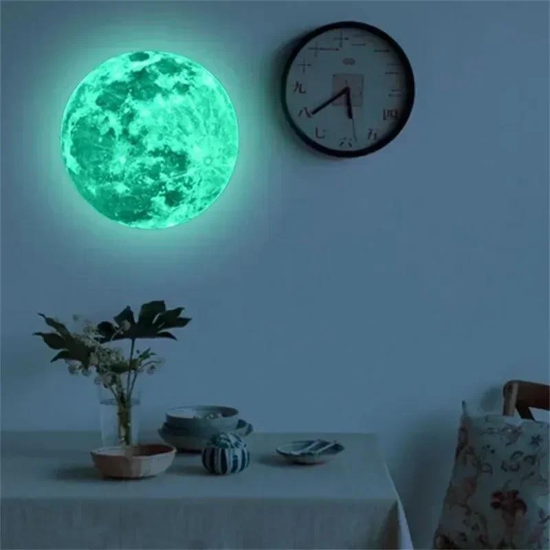 Aesthetic 3D Luminous Glow in The Dark Moon Wall Sticker Removable Decoration Fluorescent Sticker Ro