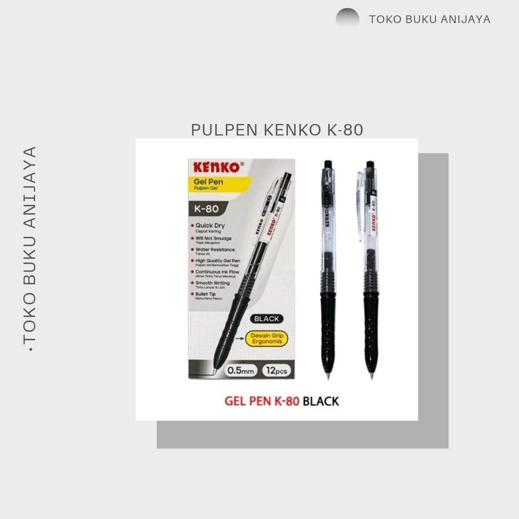 

GEL PEN/PULPEN KENKO K-80 MEREK KENKO 1 PACK ISI 12PCS Stationery Tinta