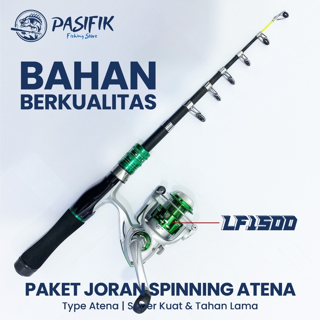 1 Set Paket Joran Pancing Antena Spinning Carbon Teleskopik Mini Telescopic dan Reel Pancing LF1500