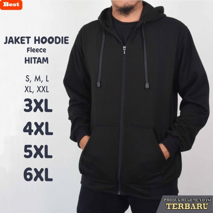hoodie pria keren Jaket Hoodie Jumbo Big Size Pria Hitam Polos - Hitam, L