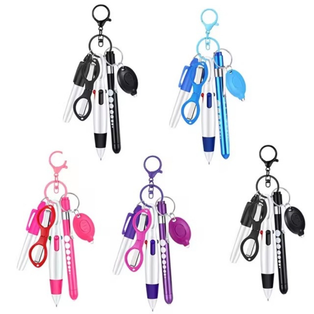 

6-in-1 Nurse Ballpoint Pen Set Flashlight Foldable Scissors Ballpoint Pen Keychain Light Permanent Marker Nurse Badge Accessorie