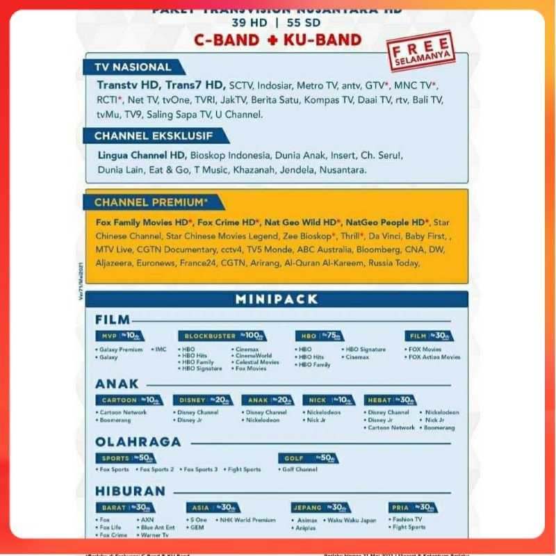 sifa 99 Paket isi ulang Tanaka Nusantara Hd transvision lengkap