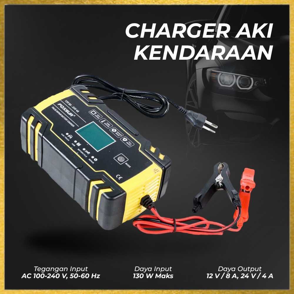 FOXSUR Charger Aki Mobil Motor Intelligent Battery Charger 12/24V 8A - FBC122408D
