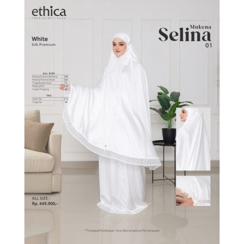 Ethica Mukena Silk Premium Selina 01 | Mukena Atas Bawah Premium Hitam Polos | Mukena Traveling Puti