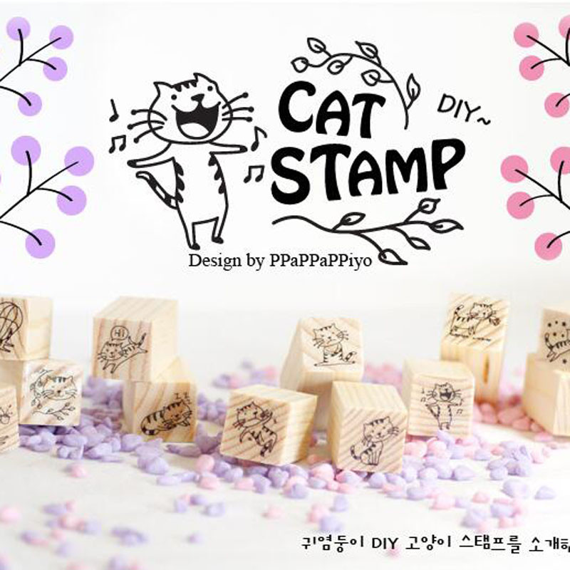 

Kawaii wooden cat stamps set Diary scrapbook handmade diy decoration cute animal stamp School supplies Stitionery gift
