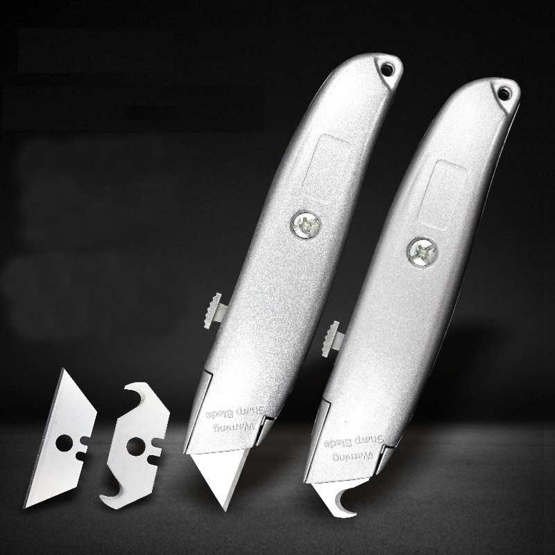 

Heavy Duty Retractable Utility Knife Razor Box Cutter, Aluminum Alloy Shell Sharp Steel Blades Cutting Opener Tool ,Auto Lock