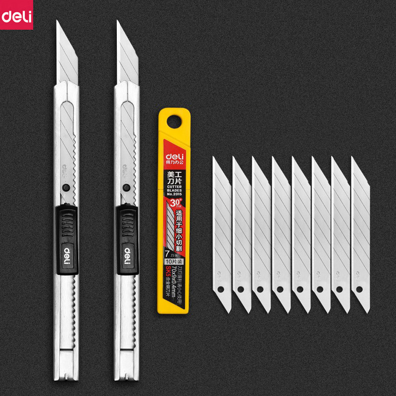 

Deli Metal Box Cutters Retractable with 9mm Snap off Blades Razor Knife Utility Knife for Carton, Cardboard, Paper Cutter