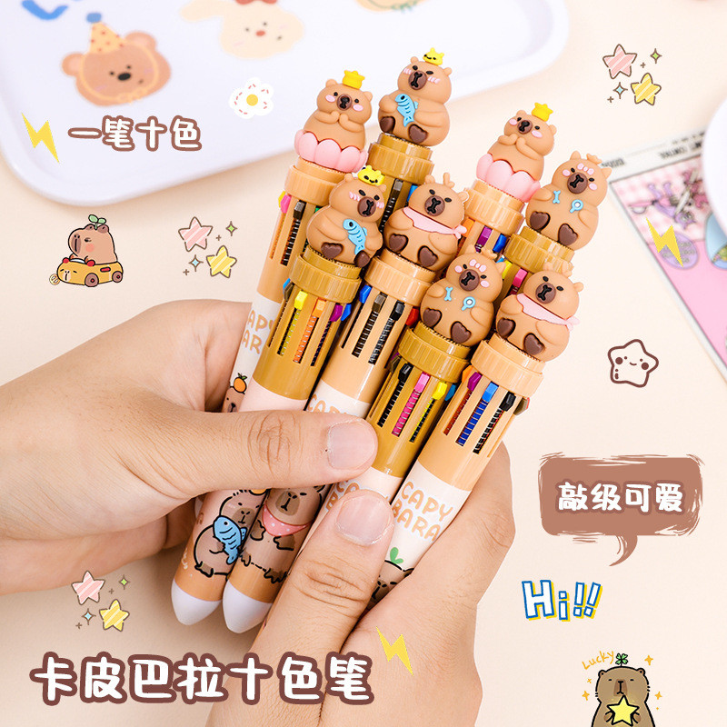

10 Colors Retractable Ballpoint Pen Capybara 0.5mm Colorful Ink Gel Pens Silicone Kawaii Pens School Office Supplies Stationery