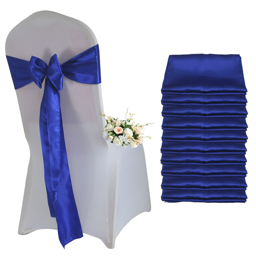 24pcs Satin Bow Sashes Wedng Chair Decoration 17x275cm Ribbon Butterfly Tie Band For Christmas Birth