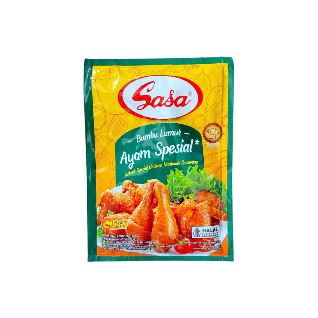 

Sasa Bumbu Lumur Ayam Spesial 26 Gram / Bumbu Marinasi Ayam Goreng