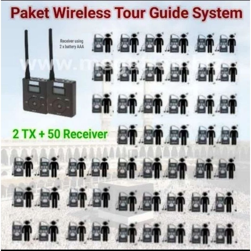 Paket Wireless Tour Guide System (2 Transmitter + 50 Receiver) - Cocok untuk Umroh