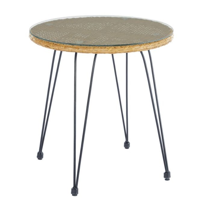 Meja Tamu Rotan Sintetis Bulat INFORMA Meja Teras Minimalis W/ Kaca