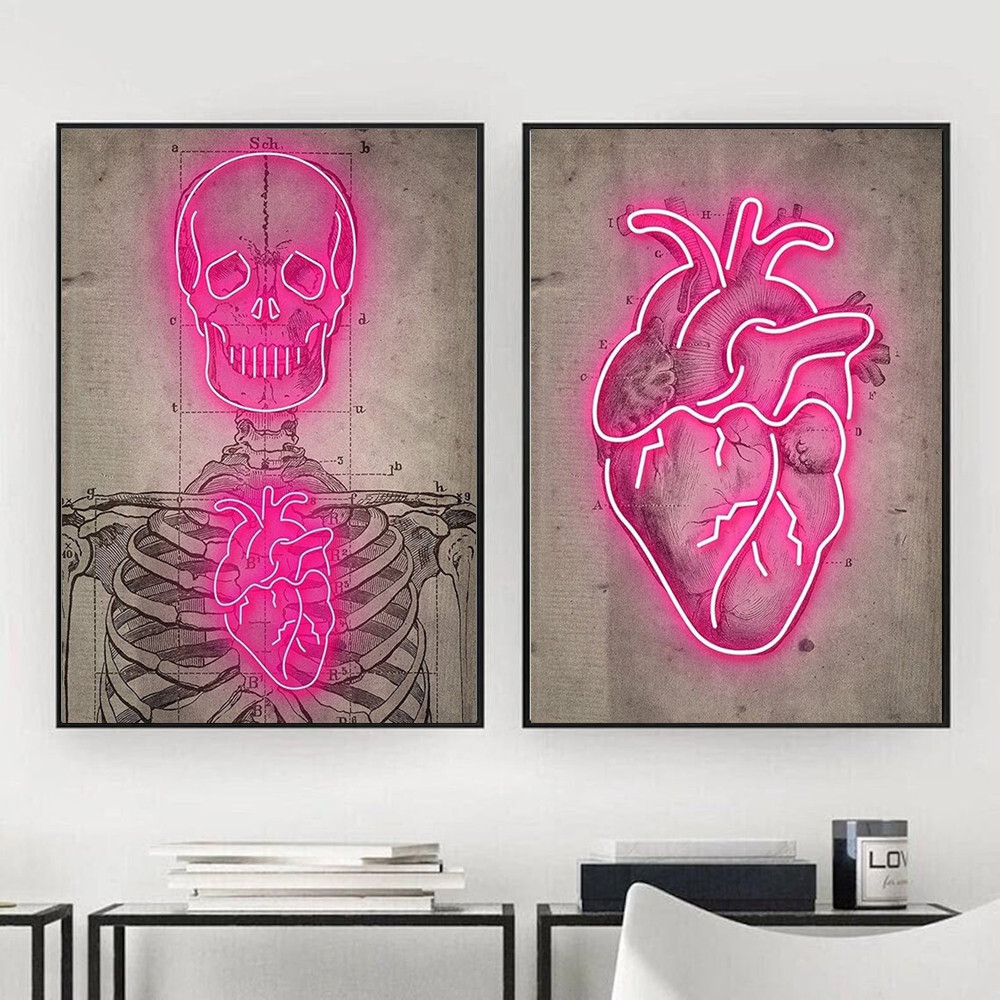 

Nordic Neon Heart Skeleton Canvas Painting Vintage Picture Wall Art Posters And Prints Mural For Living Room Bar Home Decoration