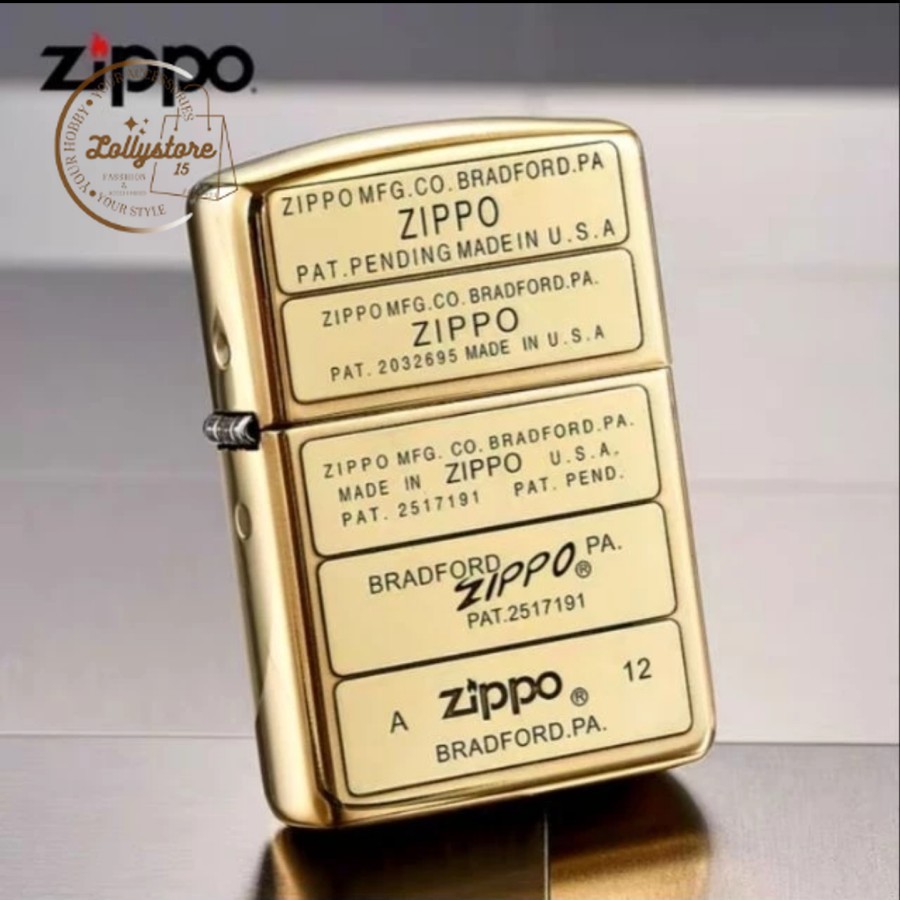 Korek Zippo Gold The Five Logo Engraved Front Back BEST QUALLITY ORI