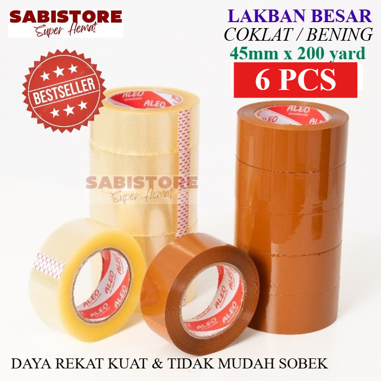 

LAKBAN BENING 200 Yard Bundling 6 pcs / Lakban Coklat 200 Yard Isolasi Besar Solatip Murah