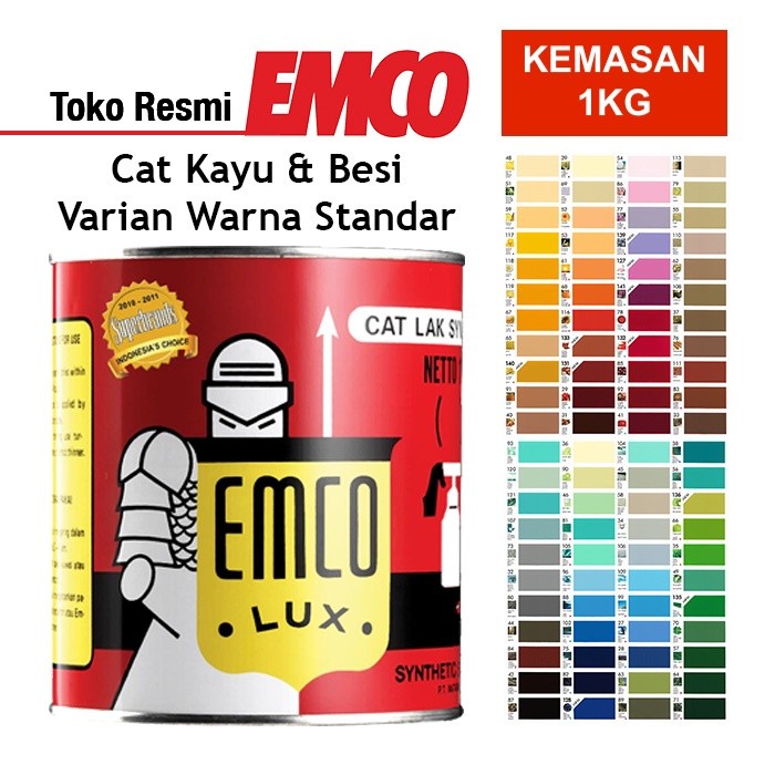 Emco Lux Cat Kayu & Besi 1kg - Warna Standar Gloss Kilap (Lihat Varian) 1 Kg Hitam Putih Doff Coklat