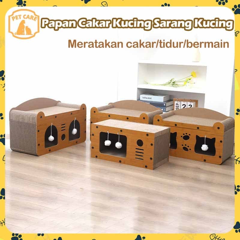 LETERSHOP Multifungsi Rumah Kucing Dengan Papan Garuk Kucing Kayu Mainan Papan Garuk Kucing Mudah Di