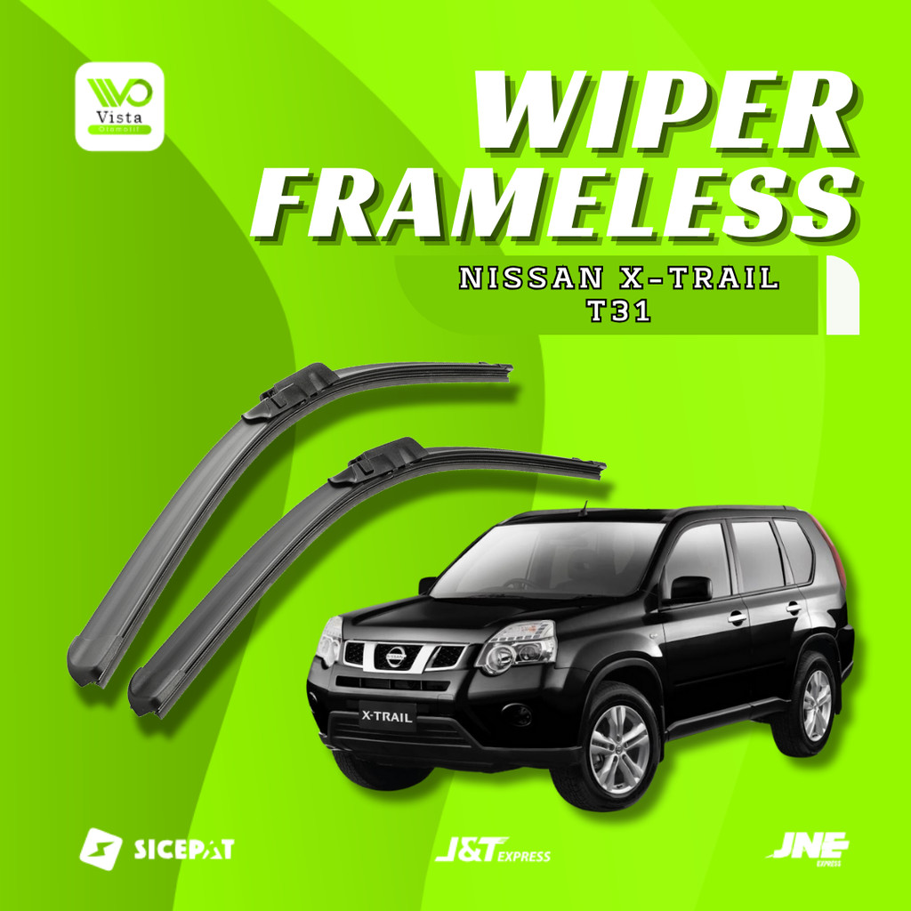 Wiper Mobil Frameless Nissan X-Trail Xtrail T31 1 Set (Kiri & Kanan) Full Karet Tanpa Rangka Besi W1