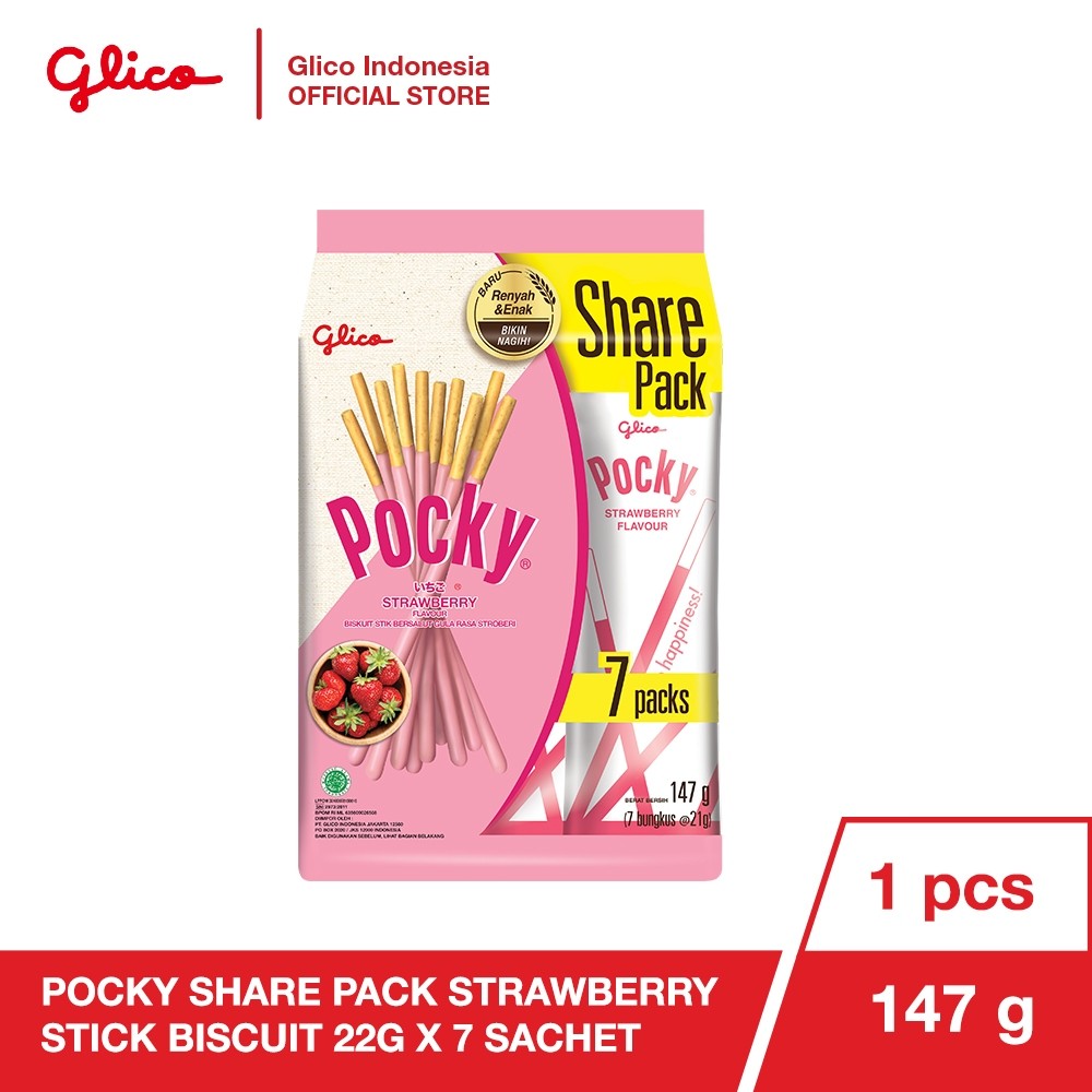 

Glico Pocky Strawberry Share Pack 147g Praktis EkonomisJajan