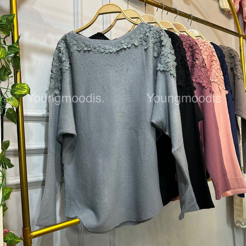 randamuda643officialBlouse batwing rajut kalong knit Import kombinasi brokattebal dan halus