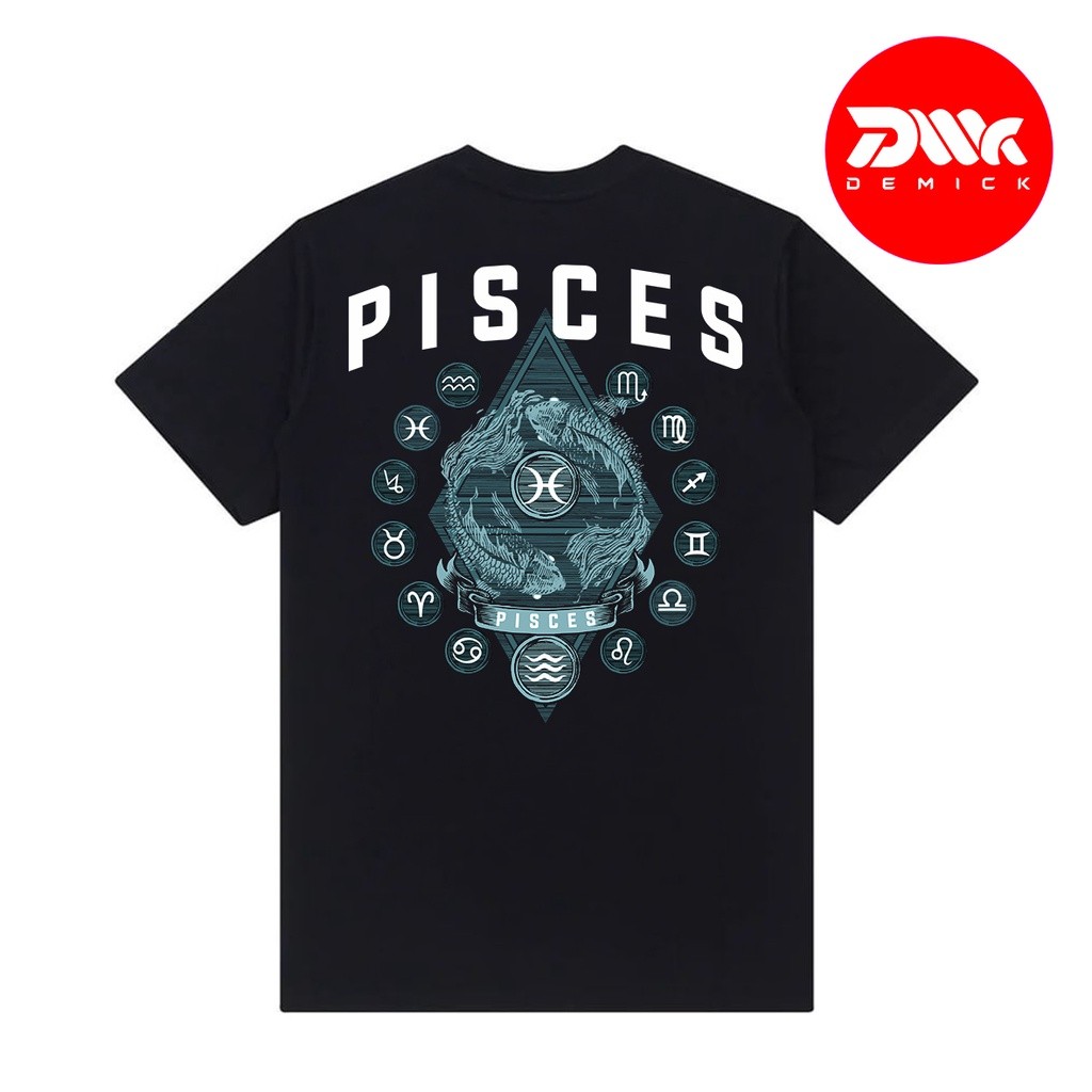 Kaos Zodiak Pisces Baju Rasi Bintang Premium Cotton Combed 30s hitam