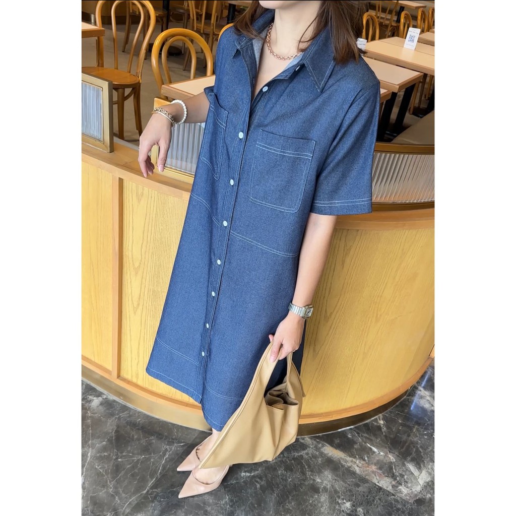 HAKANA Suki denim dress - Dress Denim Wanita Lengan Pendek