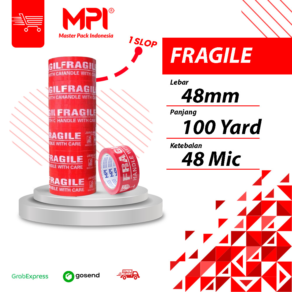 

1 SLOP [ 6 PCS ] LAKBAN FRAGILE MERAH MPI JANGAN DIBANTING 48MM X 100 YARD 48 MICRON