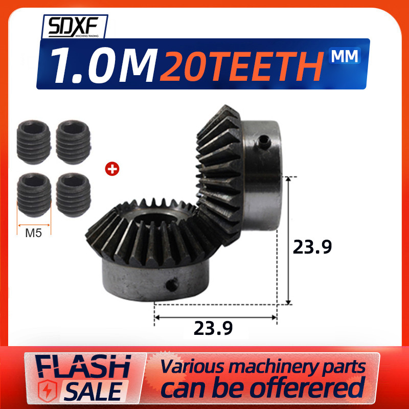 Two Bevel Gear 1M20T 1 Mod 20teeth Hole 5/6/7/8mm Precision Bevel Gear Transmission 45# Steel 90 Deg