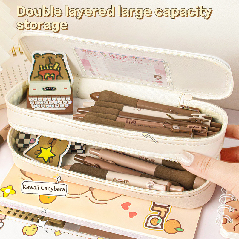 

Kawaii Capybara Pencil Cases Large Capacity Double Layer Pencil Bag Pouch Holder Box Student Stationery School Office Supplies