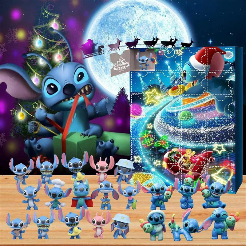 

Wholesale Stitch Christmas Advent Calendar Box Kawaii Lilo and Stitch Anime Figures Model Toy Cartoon Accessories Xmas Gift Kid