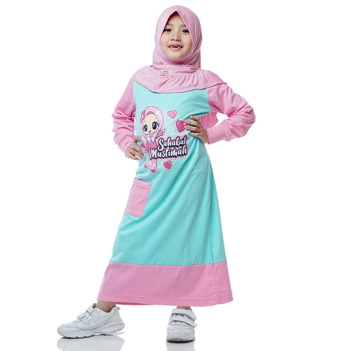 Dungdungkids Gamis Anak Perempuan Kaos Muslim 3 - 9 Tahun - Kuning Coklat, S