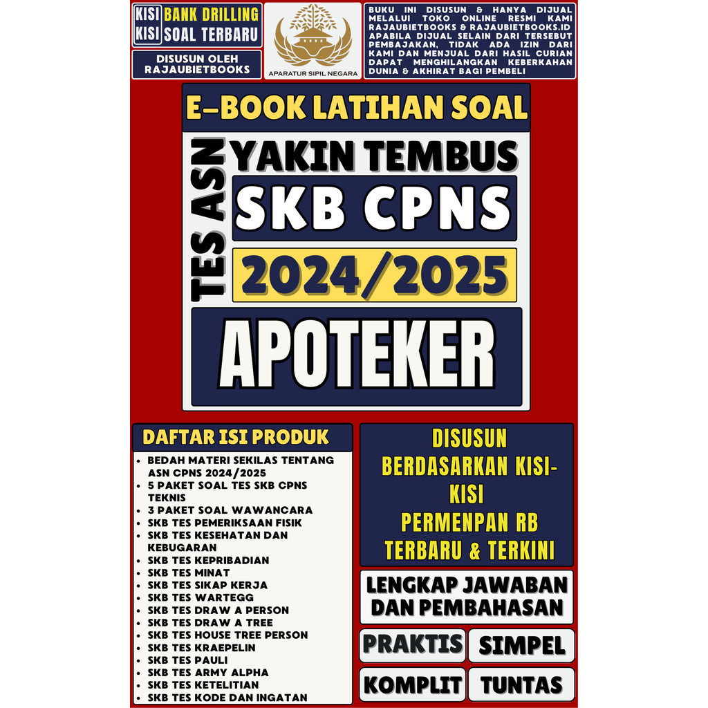 LATIHAN SOAL SKB CAT CPNS SKB APOTEKER 2024-2025 TERBARU DAN TERLENGKAP SELEKSI KOMPETENSI BIDANG (S