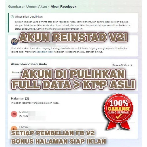 Akun Facebook Ads Verif 2 Kali + BM Full Akses Full Garansi