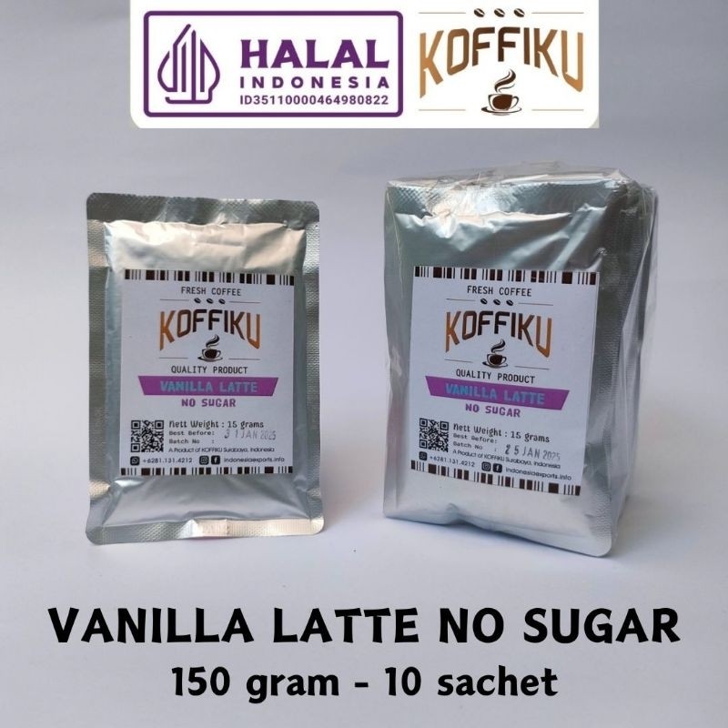 

KOFFIKU Kopi Instan Tanpa Gula VANILLA LATTE Sugar Free Instant Coffee 150gr - Indokopistore