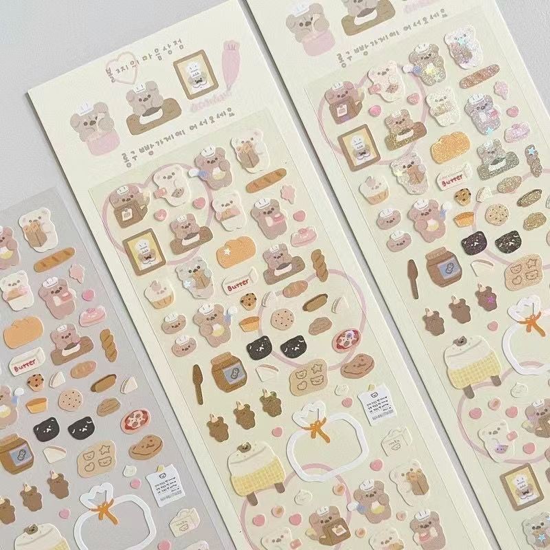 

Kawaii Cartoon Animal Stickers Laser Bear Rabbit Deco Stick Scrapbooking Idol Card Cute Decorative Stickers Korean Stationery