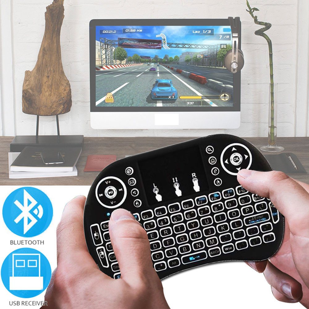 

Bluetooth 2.4G Colorful Backlight Russian Spanish Air Mouse Remote Touchpad for Android TV Box PC I8 Mini Wireless Keyboard