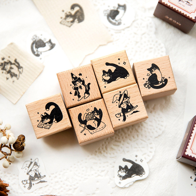 

1Pc Cute Little Black Cat Decoration Stamp Retro Wooden Rubber Stamps for Scrapbooking Stationery Diy Craft Standard Seal