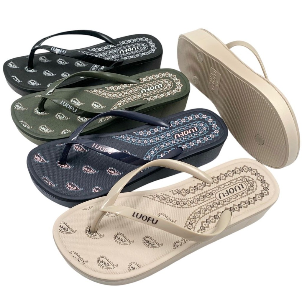 LUOFU Sandal Jepit Karet Tatak Daun Wanitra Import F2268-BRE05 (AT3)
