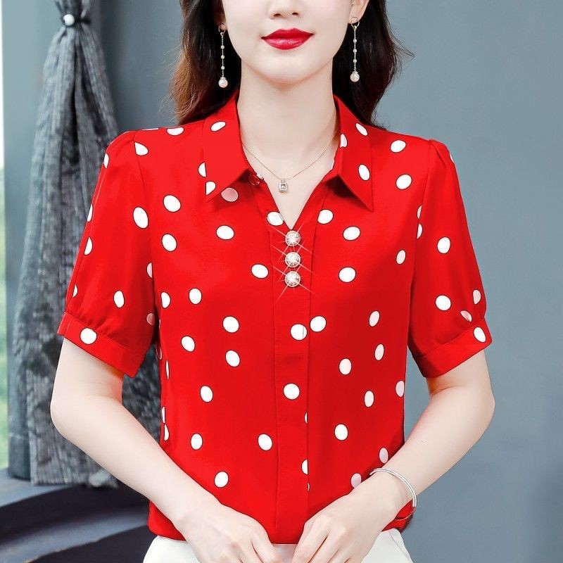 Musim panas baru longgar polkadot kaos lengan pendek wanita perut atas