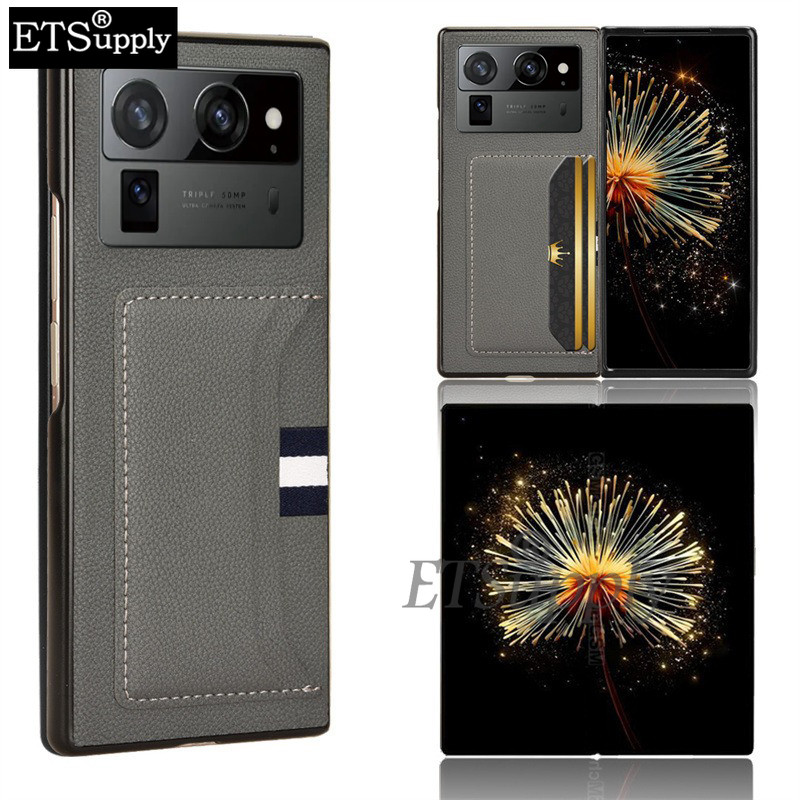 For Tecno Phantom V Fold 2 Case Leather Card Slot Holder Snap-on Hybrid PC+TPU Full Protection for T