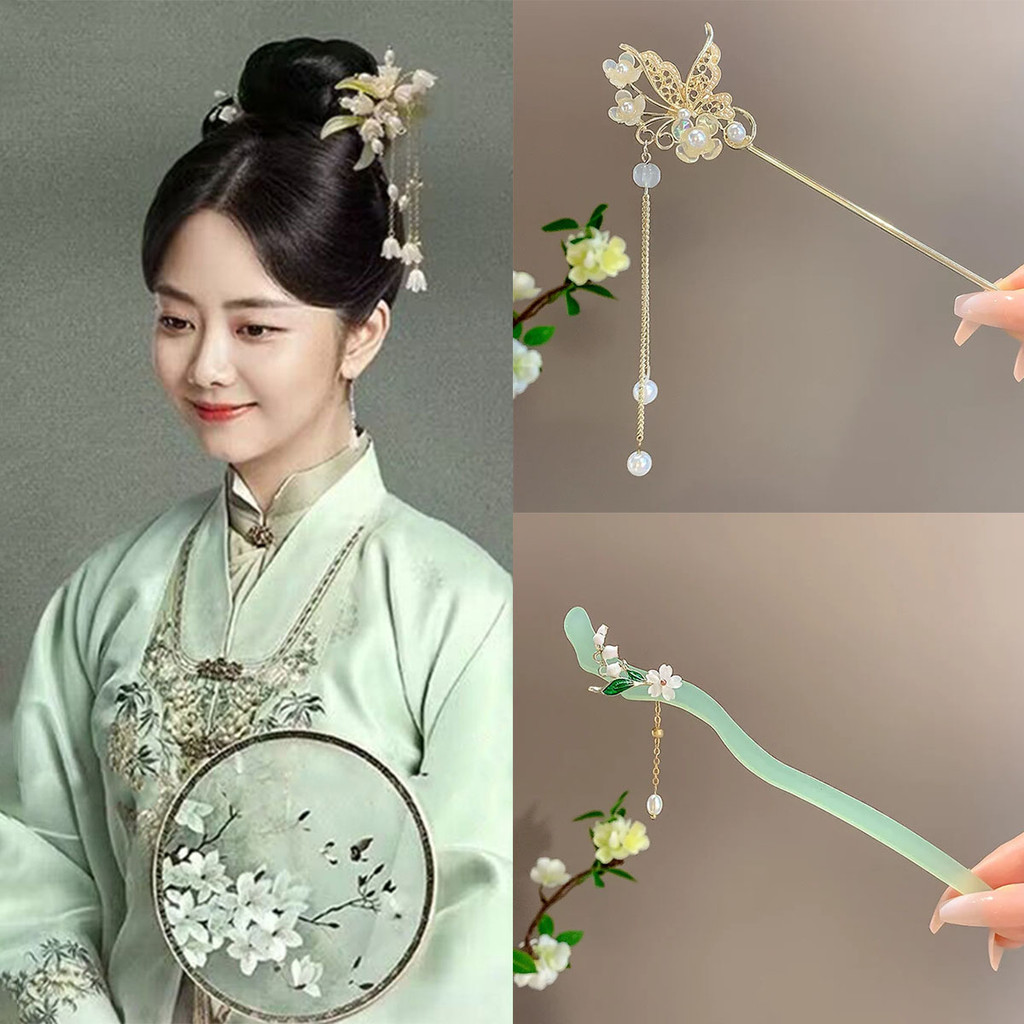 Tusuk Konde Bunga Jepit Rambut Rumbai Camellia Hairpin Gaya Cina Premium Jepit Rambut Rumbai Bunga M