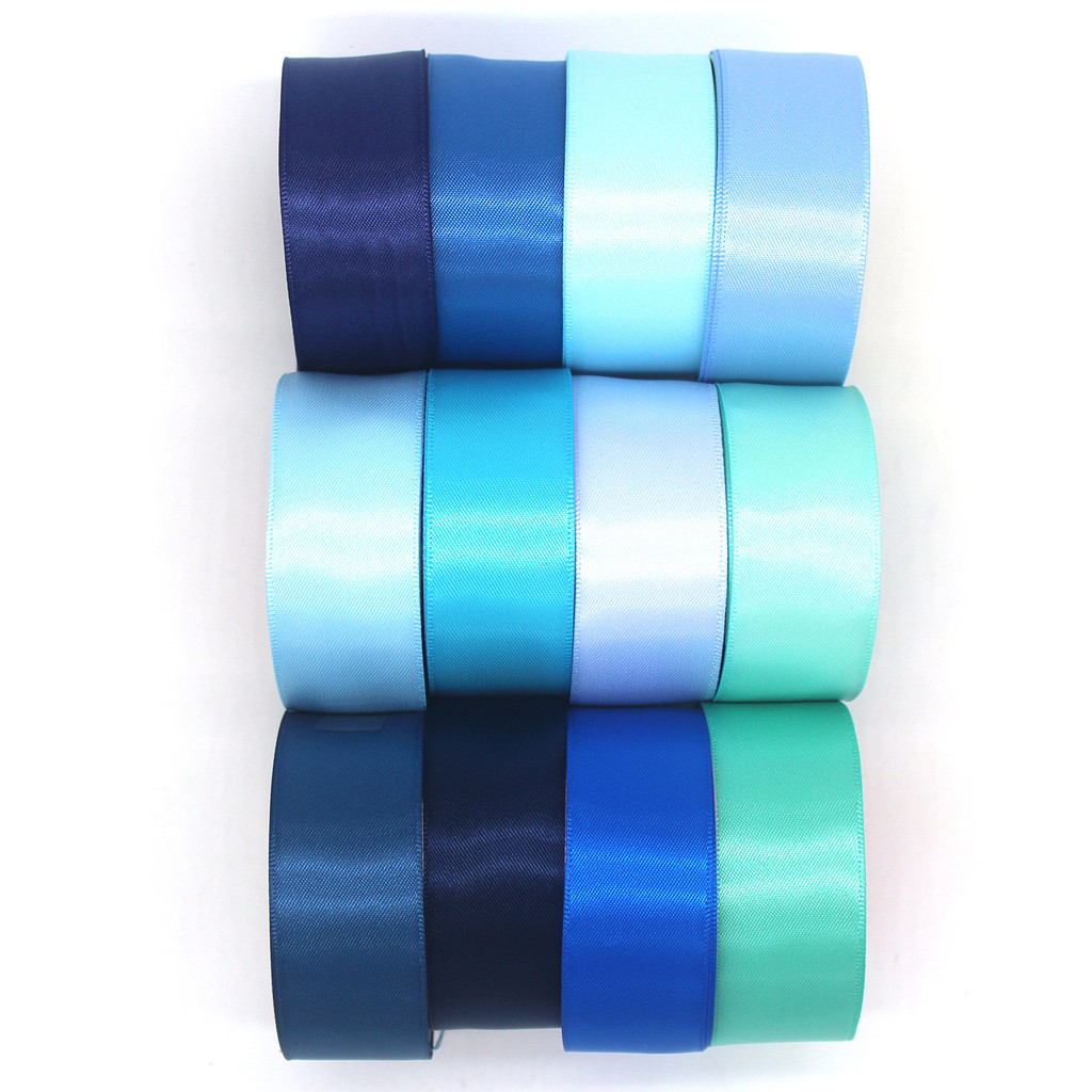 

5 Yards/Lot Blue Double Faced Satin Ribbon For DIY Hairbow Wedding Gift Packaging Cloth Accessories