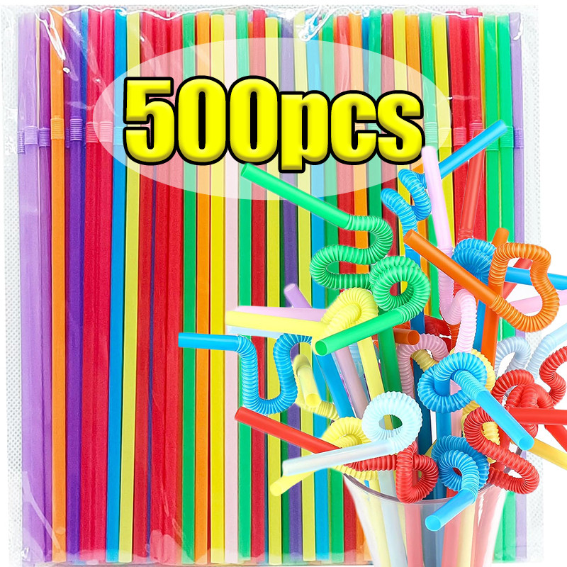 Drinking Plastic Straws Colorful Flexible Milk Cola Bubble Tea Disposable Straw for Wedding Party Ki