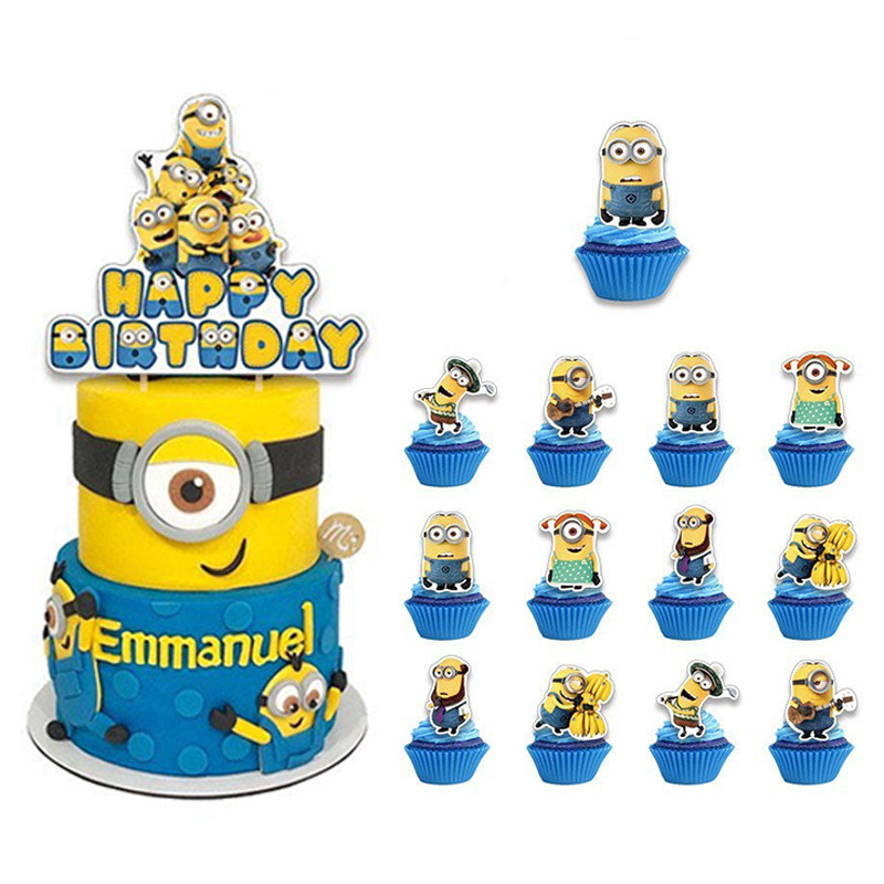 13pcs Minions Cake Topper Anime Kids Baby Shower Birthday Party Decoration Cartoon Cute Boy Girl Par
