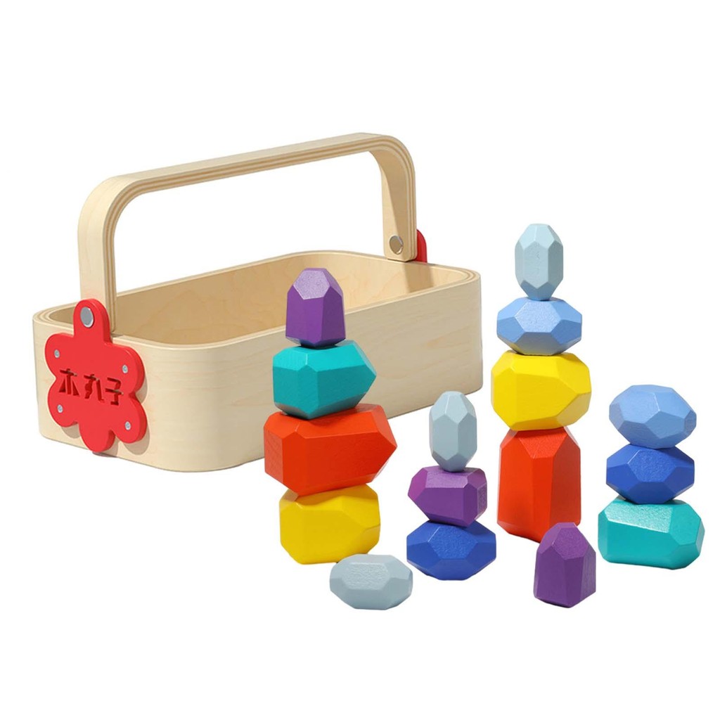 

Stacking Blocks Rocks Colorful Building Blocks with Storage Box Preschool Learning Montessori Wooden for Girls Kid 3 Years up