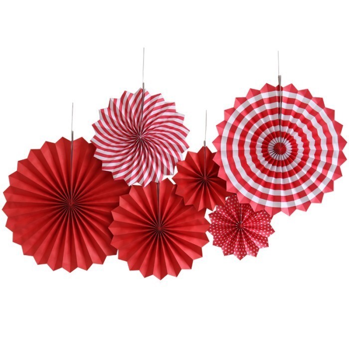 Paper Fan Merah Putih Isi 6 Paper Fan Set Dekorasi Pesta Paperfan - Merah