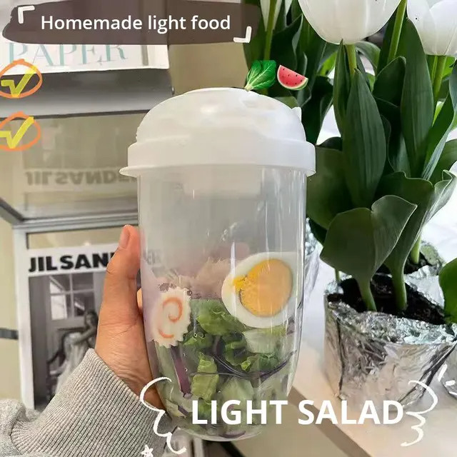 Gelas Tempat Salad Botol Tempat Makan Buah Sayur Salad 1000ML Cup Salad Portable Dengan Garpu